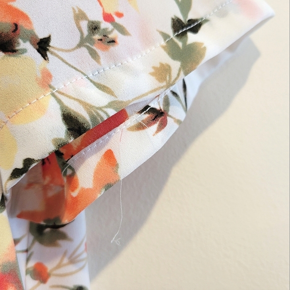 2/$18 Sienna Sky Orange Floral Blouse Loose Mock Neck Short Sleeve Top Shirt S - Picture 5 of 9